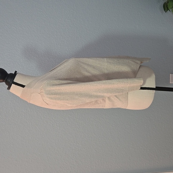 WHITE HOUSE BLACK MARKET Open Cardigan w/Tie Silver Metallic Short Length Sz Med - Picture 8 of 13